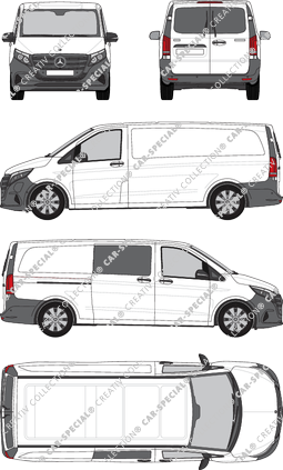 Mercedes-Benz eVito, Kastenwagen, extralang, teilverglast rechts, Heck vergl., Rear Wing Doors, 1 Sliding Door (2024)