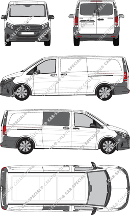Mercedes-Benz eVito, Kastenwagen, extralang, teilverglast rechts, Heck vergl., Rear Wing Doors, 2 Sliding Doors (2024)