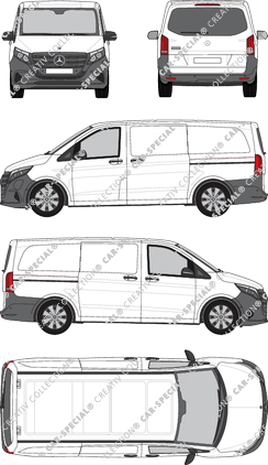 Mercedes-Benz eVito, Kastenwagen, lang, Heck verglast, Rear Flap, 2 Sliding Doors (2024)