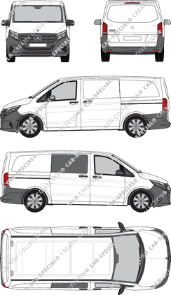 Mercedes-Benz Vito, furgón, largo, teilverglast rechts, Rear Flap, 2 Sliding Doors (2024)