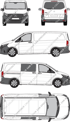 Mercedes-Benz Vito, fourgon, longue, teilverglast rechts, Rear Flap, 1 Sliding Door (2024)