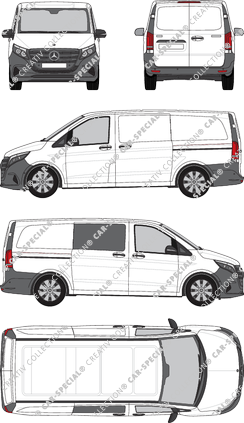Mercedes-Benz Vito, furgón, largo, teilverglast rechts, Rear Wing Doors, 2 Sliding Doors (2024)