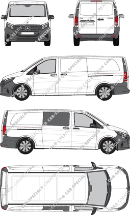 Mercedes-Benz Vito, furgone, extralang, teilverglast rechts, Rear Wing Doors, 2 Sliding Doors (2024)