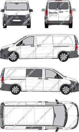 Mercedes-Benz Vito, furgón, especialmente largo, teilverglast rechts, Heck vergl., Rear Wing Doors, 2 Sliding Doors (2024)