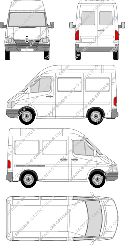 Mercedes-Benz Sprinter, Kastenwagen, Hochdach, Radstand kurz, Heck verglast, 1 Sliding Door (2000)