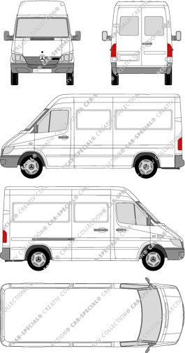 Mercedes-Benz Sprinter, furgón, tejado alto, paso de rueda medio, ventana de parte trasera, 1 Sliding Door (2000)