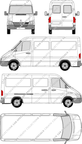 Mercedes-Benz Sprinter, furgón, paso de rueda medio, ventana de parte trasera, 1 Sliding Door (2000)