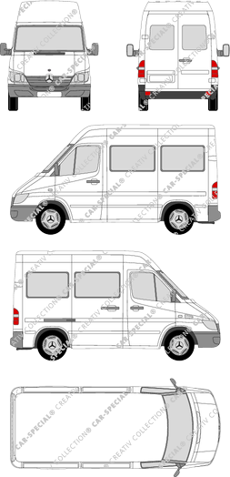 Mercedes-Benz Sprinter, microbús, tejado alto, paso de rueda corto, 1 Sliding Door (2000)
