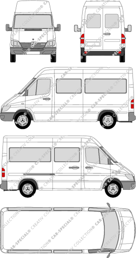 Mercedes-Benz Sprinter, microbús, tejado alto, paso de rueda medio, 1 Sliding Door (2000)