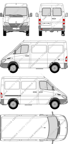 Mercedes-Benz Sprinter, van/transporter, short wheelbase, rear window, 1 Sliding Door (2002)