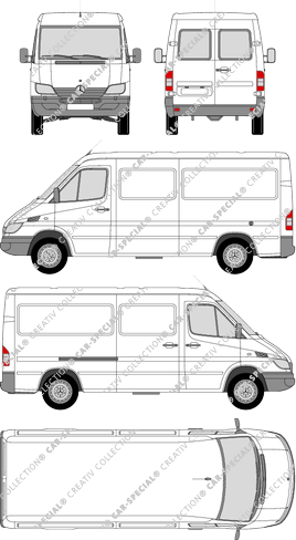 Mercedes-Benz Sprinter 3,5 t, 3,5 t, furgón, paso de rueda medio, ventana de parte trasera, 1 Sliding Door (2002)