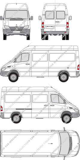 Mercedes-Benz Sprinter 4,6 t, 4,6 t, furgón, tejado alto, paso de rueda medio, ventana de parte trasera, 1 Sliding Door (2002)