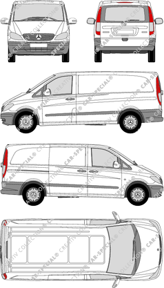Mercedes-Benz Vito, furgone, lang, vitre arrière, Rear Flap, 1 Sliding Door (2003)