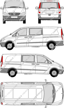 Mercedes-Benz Vito, furgón, especialmente largo, ventana de parte trasera, cabina doble, Rear Flap, 2 Sliding Doors (2003)