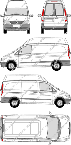 Mercedes-Benz Vito, furgone, tetto alto, vitre arrière, Rear Wing Doors, 1 Sliding Door (2003)