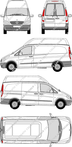 Mercedes-Benz Vito, furgón, tejado alto, ventana de parte trasera, Rear Wing Doors, 1 Sliding Door (2003)