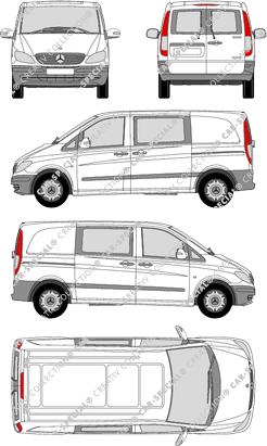 Mercedes-Benz Vito Mixto, Mixto, kompakt, vitre arrière, Doppelkabine, Rear Wing Doors, 2 Sliding Doors (2003)