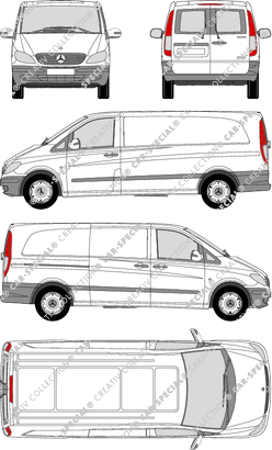 Mercedes-Benz Vito, furgone, extra lang, vitre arrière, Rear Wing Doors, 1 Sliding Door (2003)