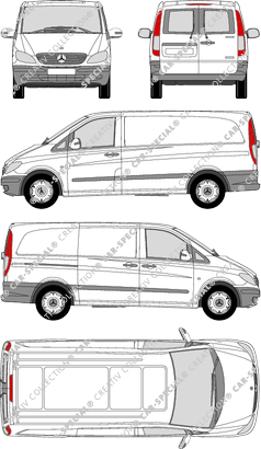 Mercedes-Benz Vito, furgone, lang, vitre arrière, Rear Wing Doors, 1 Sliding Door (2003)
