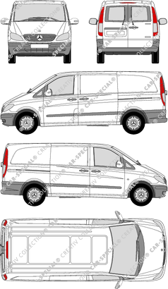 Mercedes-Benz Vito, van/transporter, long, rear window, Rear Wing Doors, 2 Sliding Doors (2003)