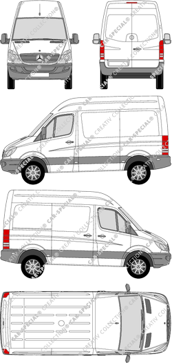 Mercedes-Benz Sprinter, compact, furgone, tetto alto, Rear Wing Doors, 1 Sliding Door (2006)