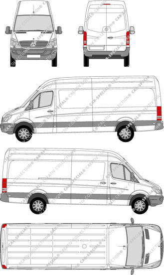 Mercedes-Benz Sprinter, furgón, tejado alto, paso de rueda largo, Rear Wing Doors, 1 Sliding Door (2006)