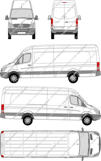 Mercedes-Benz Sprinter, van/transporter, high roof, long wheelbase with overlap, Rear Wing Doors, 1 Sliding Door (2006)