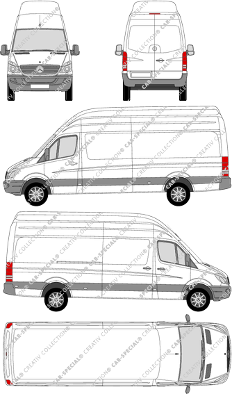 Mercedes-Benz Sprinter, van/transporter, super high roof, long wheelbase, Rear Wing Doors, 1 Sliding Door (2006)