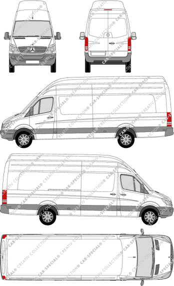 Mercedes-Benz Sprinter, furgone, Superhochdach, empattement long surplus, Rear Wing Doors, 1 Sliding Door (2006)