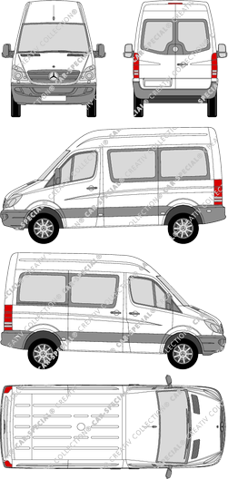 Mercedes-Benz Sprinter, compacto, microbús, tejado alto, Rear Wing Doors, 1 Sliding Door (2006)