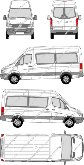 Mercedes-Benz Sprinter, microbús, tejado alto, Rear Wing Doors, 1 Sliding Door (2006)