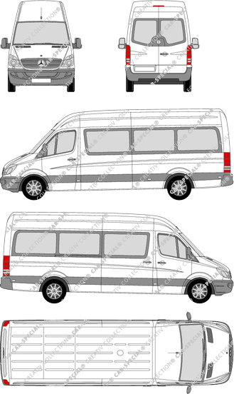 Mercedes-Benz Sprinter, microbús, tejado alto, paso de rueda largo, Rear Wing Doors, 1 Sliding Door (2006)