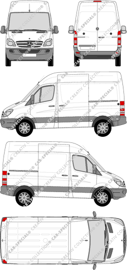 Mercedes-Benz Sprinter, van/transporter, high roof, compact, Rear Wing Doors, 2 Sliding Doors (2009)