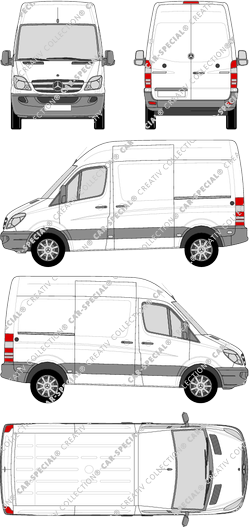 Mercedes-Benz Sprinter, Kastenwagen, Hochdach, Kompakt, Rear Wing Doors, 2 Sliding Doors (2009)