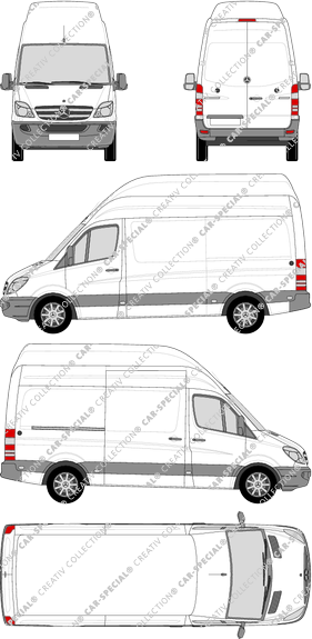 Mercedes-Benz Sprinter, van/transporter, super high roof, Standard, Rear Wing Doors, 1 Sliding Door (2009)