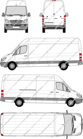 Mercedes-Benz Sprinter, van/transporter, high roof, long, Rear Wing Doors, 1 Sliding Door (2009)