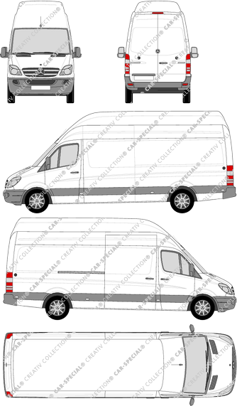 Mercedes-Benz Sprinter, van/transporter, super high roof, long, Rear Wing Doors, 1 Sliding Door (2009)