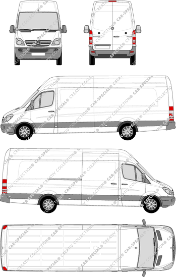 Mercedes-Benz Sprinter, van/transporter, high roof, extra long, Rear Wing Doors, 1 Sliding Door (2009)