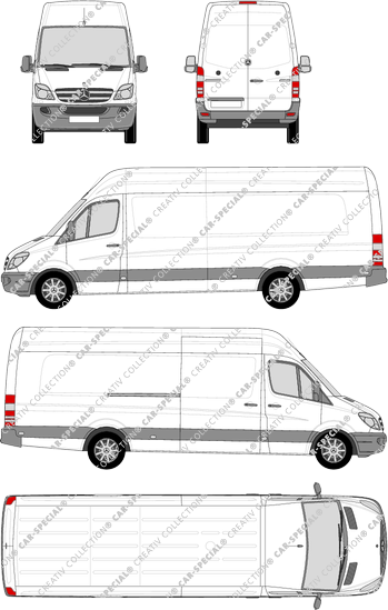 Mercedes-Benz Sprinter, fourgon, toit haut, Extralang, Rear Wing Doors, 1 Sliding Door (2009)