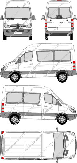 Mercedes-Benz Sprinter, Kleinbus, tetto alto, compact, Rear Wing Doors, 1 Sliding Door (2009)