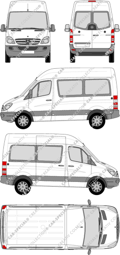 Mercedes-Benz Sprinter, Kleinbus, Hochdach, Kompakt, Rear Wing Doors, 1 Sliding Door (2009)