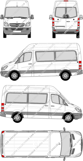 Mercedes-Benz Sprinter, minibus, high roof, Standard, Rear Wing Doors, 1 Sliding Door (2009)