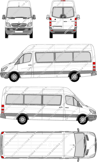 Mercedes-Benz Sprinter, microbús, tejado alto, largo, Rear Wing Doors, 1 Sliding Door (2009)