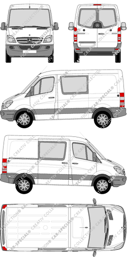 Mercedes-Benz Sprinter, van/transporter, compact, rear window, double cab, Rear Wing Doors, 1 Sliding Door (2009)