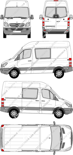 Mercedes-Benz Sprinter, Kastenwagen, Hochdach, Kompakt, Heck verglast, Doppelkabine, Rear Wing Doors, 1 Sliding Door (2009)