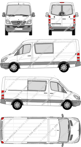 Mercedes-Benz Sprinter, furgone, Standard, vitre arrière, Doppelkabine, Rear Wing Doors, 1 Sliding Door (2009)