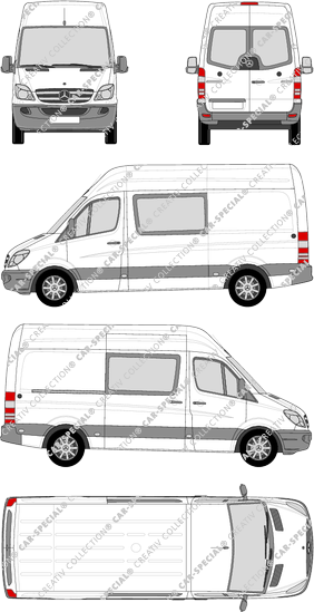 Mercedes-Benz Sprinter, Kastenwagen, Hochdach, Standard, Heck verglast, Doppelkabine, Rear Wing Doors, 1 Sliding Door (2009)