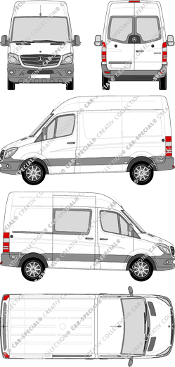 Mercedes-Benz Sprinter, van/transporter, high roof, compact, Heck verglast, rechts teilverglast, Rear Wing Doors, 1 Sliding Door (2013)