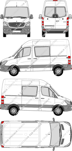 Mercedes-Benz Sprinter, van/transporter, high roof, compact, rear window, double cab, Rear Wing Doors, 2 Sliding Doors (2013)