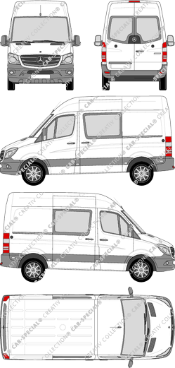 Mercedes-Benz Sprinter, Kastenwagen, Hochdach, Kompakt, Heck verglast, Doppelkabine, Rear Wing Doors, 2 Sliding Doors (2013)